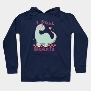 I Steal Hearts Cute Dinosaur With Heart Glasses Valentines Day Hoodie